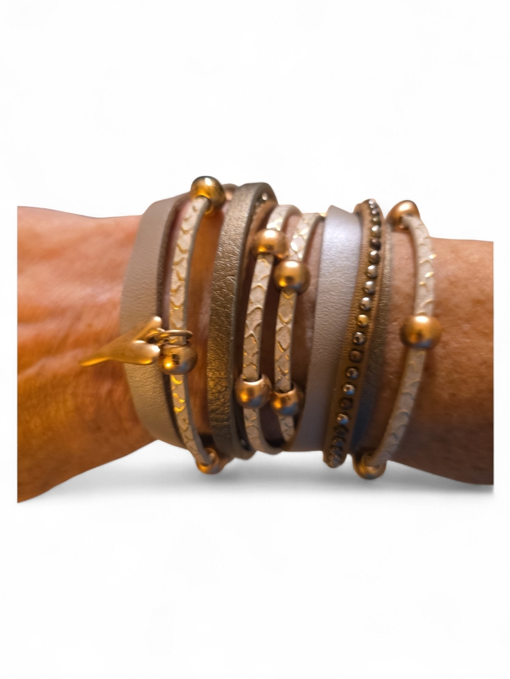 Multi-Strand Taupe and Gold Wrap Bracelet